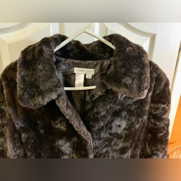 Coldwater Creek ladies brown faux fur winter jacket with pockets & collar. - Picture 6 of 7
